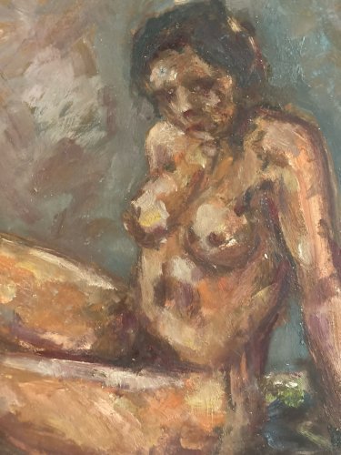 Peinture Femme 1980 Nue Nu Bois Huile Expressionnisme expressionniste