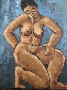 Peinture Femme 1980 Nue Nu  Carton Huile Expressionnisme A Identifier