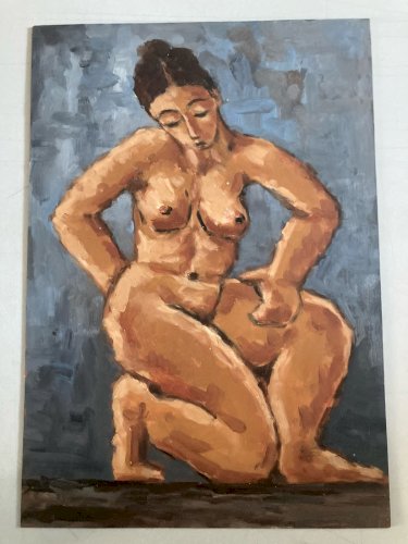 Peinture Femme 1980 Nue Nu  Carton Huile Expressionnisme A Identifier