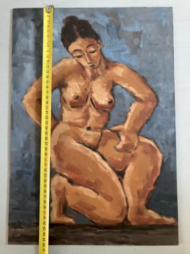Peinture Femme 1980 Nue Nu  Carton Huile Expressionnisme A Identifier