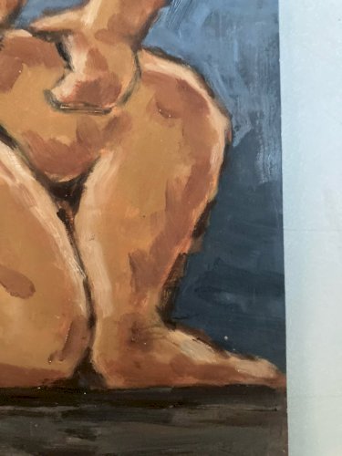 Peinture Femme 1980 Nue Nu  Carton Huile Expressionnisme A Identifier