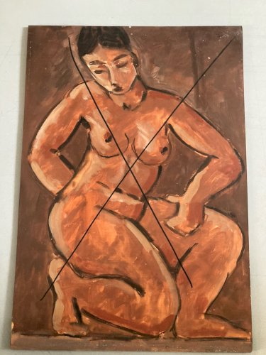 Peinture Femme 1980 Nue Nu  Carton Huile Expressionnisme A Identifier