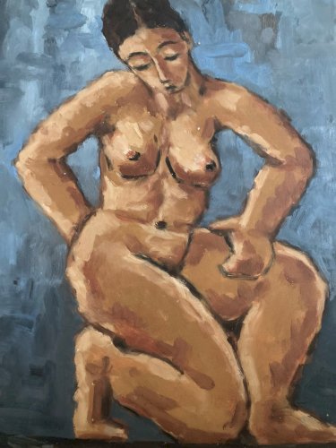 Peinture Femme 1980 Nue Nu  Carton Huile Expressionnisme A Identifier