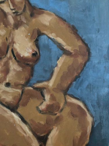 Peinture Femme 1980 Nue Nu  Carton Huile Expressionnisme A Identifier