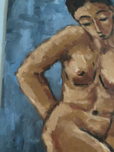 Peinture Femme 1980 Nue Nu  Carton Huile Expressionnisme A Identifier
