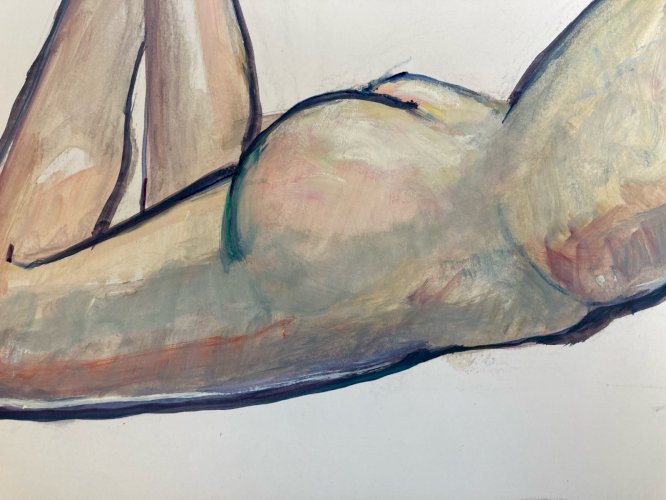 Peinture Femme Art Gouache 1970  Corps Erotique A Identifier Nu Nue