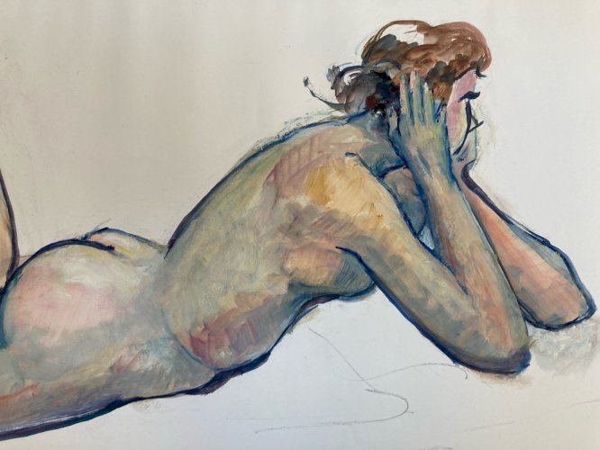 Peinture Femme Art Gouache 1970  Corps Erotique A Identifier Nu Nue