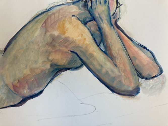 Peinture Femme Art Gouache 1970  Corps Erotique A Identifier Nu Nue