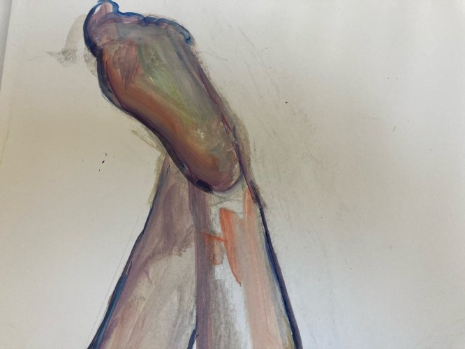 Peinture Femme Art Gouache 1970  Corps Erotique A Identifier Nu Nue