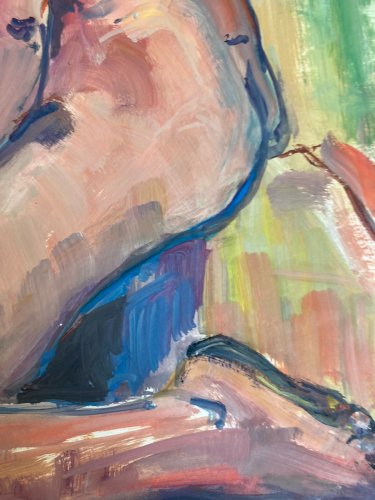 Peinture Femme Art Gouache 1970  Corps Erotique A Identifier Nue Nu
