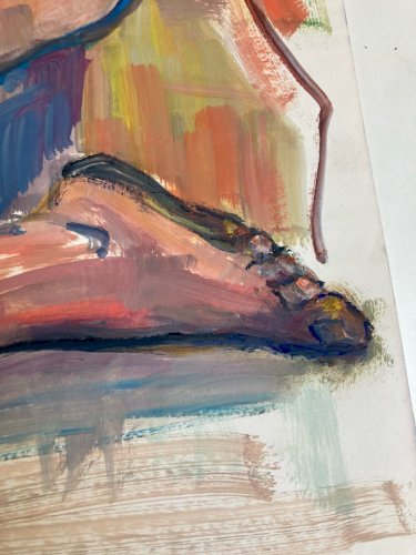 Peinture Femme Art Gouache 1970  Corps Erotique A Identifier Nue Nu