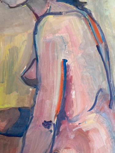 Peinture Femme Art Gouache 1970  Corps Erotique A Identifier Nue Nu