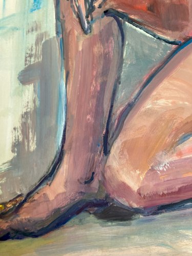 Peinture Femme Art Gouache 1970  Corps Erotique A Identifier Nue Nu