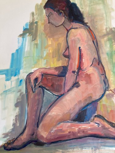 Peinture Femme Art Gouache 1970  Corps Erotique A Identifier Nue Nu