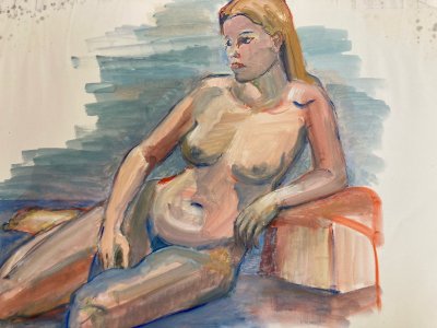 Peinture Femme Art Gouache 1970  Corps Nu Nue Erotique A Identifier
