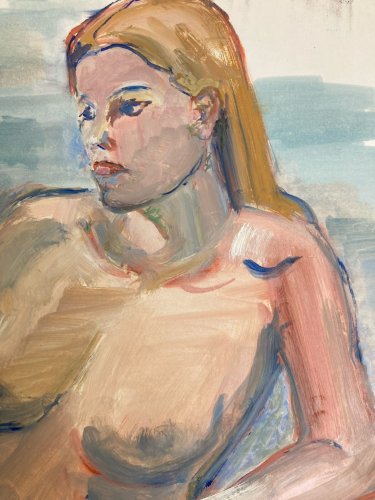 Peinture Femme Art Gouache 1970  Corps Nu Nue Erotique A Identifier