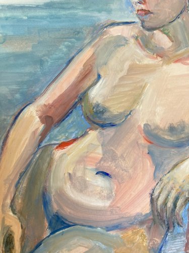 Peinture Femme Art Gouache 1970  Corps Nu Nue Erotique A Identifier