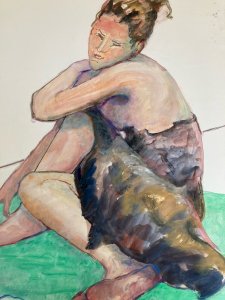 Peinture Femme Art Gouache 1970  Corps Nue Erotique A Identifier Nu