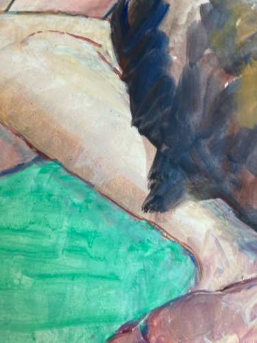 Peinture Femme Art Gouache 1970  Corps Nue Erotique A Identifier Nu