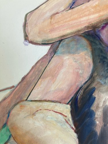 Peinture Femme Art Gouache 1970  Corps Nue Erotique A Identifier Nu