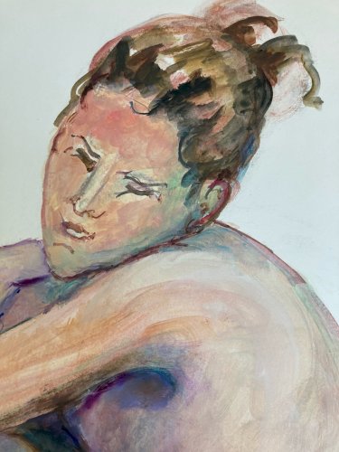 Peinture Femme Art Gouache 1970  Corps Nue Erotique A Identifier Nu