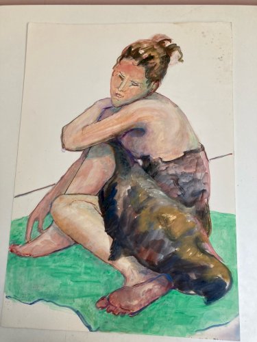 Peinture Femme Art Gouache 1970  Corps Nue Erotique A Identifier Nu