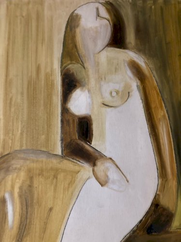 Peinture Femme Gouache 1960  Corps Atelier Classique A Identifier