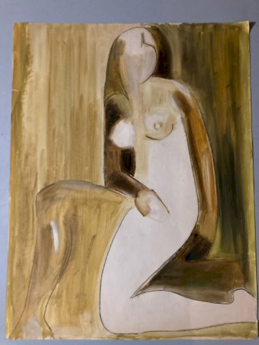 Peinture Femme Gouache 1960  Corps Atelier Classique A Identifier
