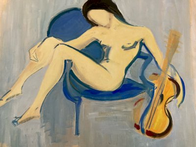 Painting Woman Gouache 1960 Body Studio Classic Violin Painting Drawing Art