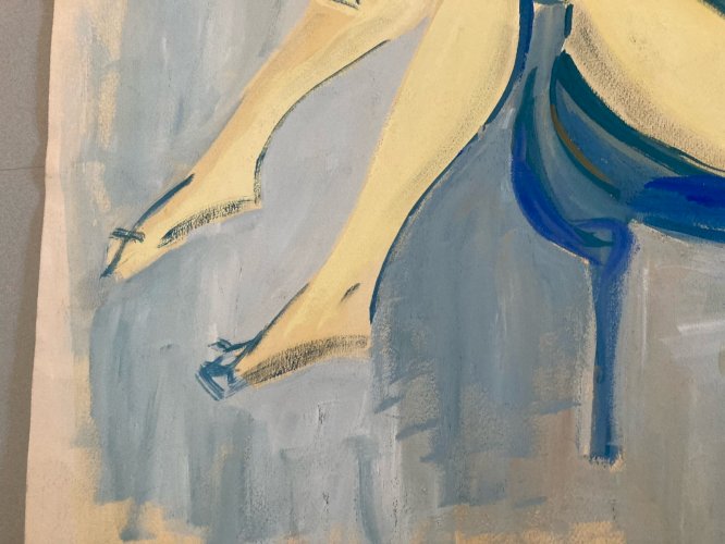 Peinture Femme Gouache 1960  Corps Atelier Classique Violon Painting Dessin Art