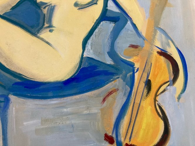 Peinture Femme Gouache 1960  Corps Atelier Classique Violon Painting Dessin Art