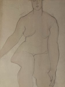 Peinture Femme Nue Nu  1950 Huile Papier Expressionnisme Expressionniste Ancien