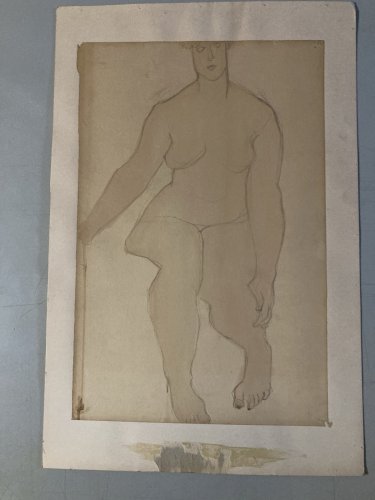 Peinture Femme Nue Nu  1950 Huile Papier Expressionnisme Expressionniste Ancien