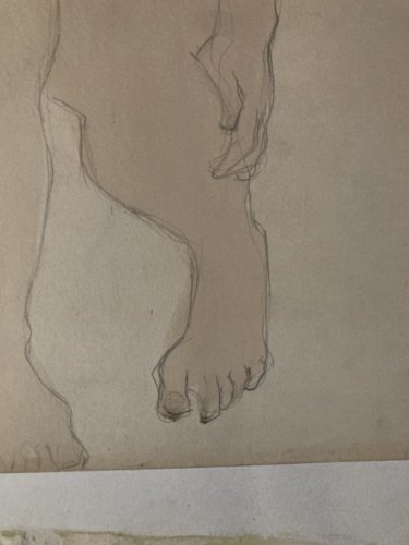 Peinture Femme Nue Nu  1950 Huile Papier Expressionnisme Expressionniste Ancien