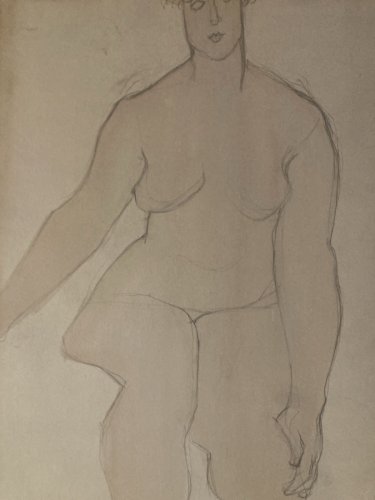 Peinture Femme Nue Nu  1950 Huile Papier Expressionnisme Expressionniste Ancien