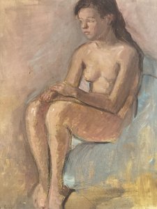 Peinture Femme Nue Nu  Hippolyte Lety 1950 Huile Carton Expressionnisme Ancien
