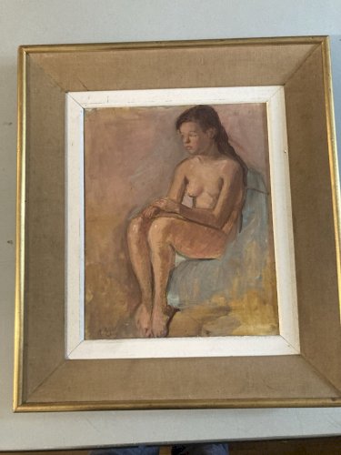 Peinture Femme Nue Nu  Hippolyte Lety 1950 Huile Carton Expressionnisme Ancien