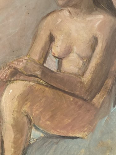 Peinture Femme Nue Nu  Hippolyte Lety 1950 Huile Carton Expressionnisme Ancien