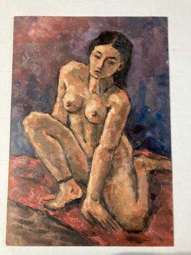 Peinture Femme Nue Nu Huile Carton 1986 Expressionnisme A Identifier