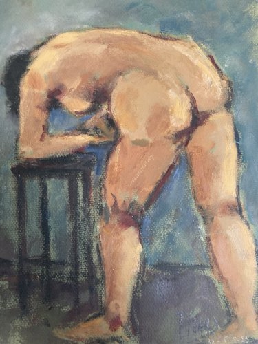 Peinture Femme Nue Nu Huile Carton Expressionnisme 1980 Expressionniste Atelier