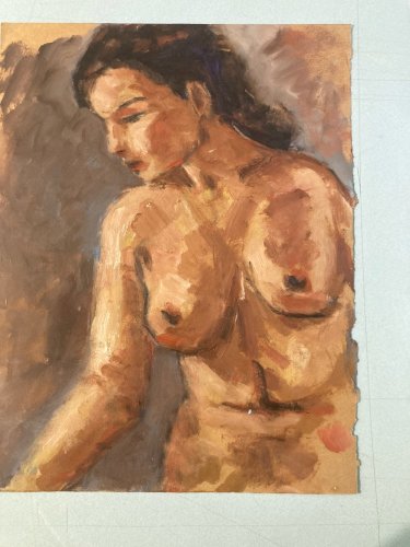 Peinture Femme Nue Nu Huile Papier Expressionniste  Expressionnisme