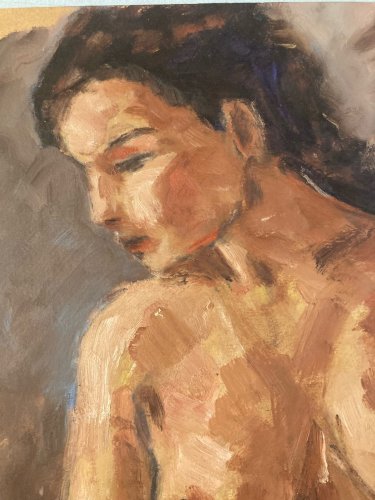 Peinture Femme Nue Nu Huile Papier Expressionniste  Expressionnisme