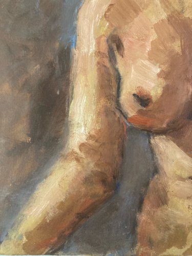 Peinture Femme Nue Nu Huile Papier Expressionniste  Expressionnisme