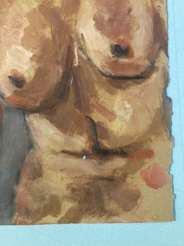 Peinture Femme Nue Nu Huile Papier Expressionniste  Expressionnisme