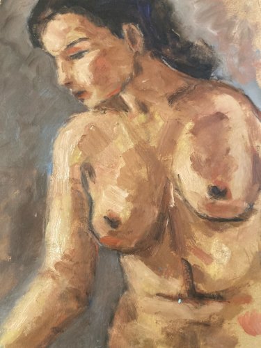Peinture Femme Nue Nu Huile Papier Expressionniste  Expressionnisme