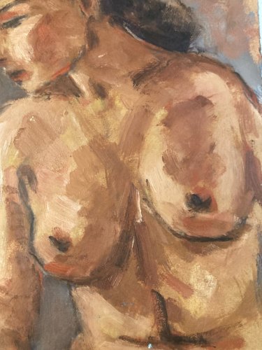 Peinture Femme Nue Nu Huile Papier Expressionniste  Expressionnisme