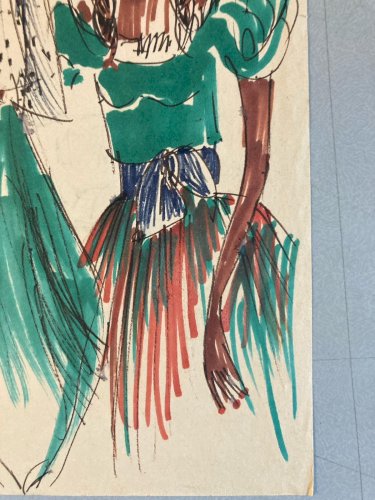 Peinture Feutre Papier Portrait Tête Buste Femme 1960 A Identifier Art XXe