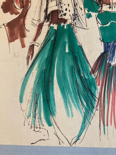 Peinture Feutre Papier Portrait Tête Buste Femme 1960 A Identifier Art XXe