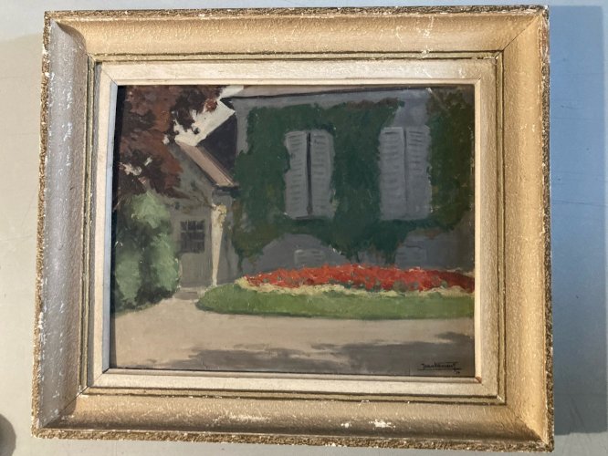 Peinture Fleurs Maison Bégonia Jean Vasseur Huile Panneau 1936 Ancien Art