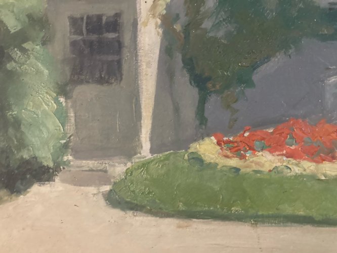 Peinture Fleurs Maison Bégonia Jean Vasseur Huile Panneau 1936 Ancien Art